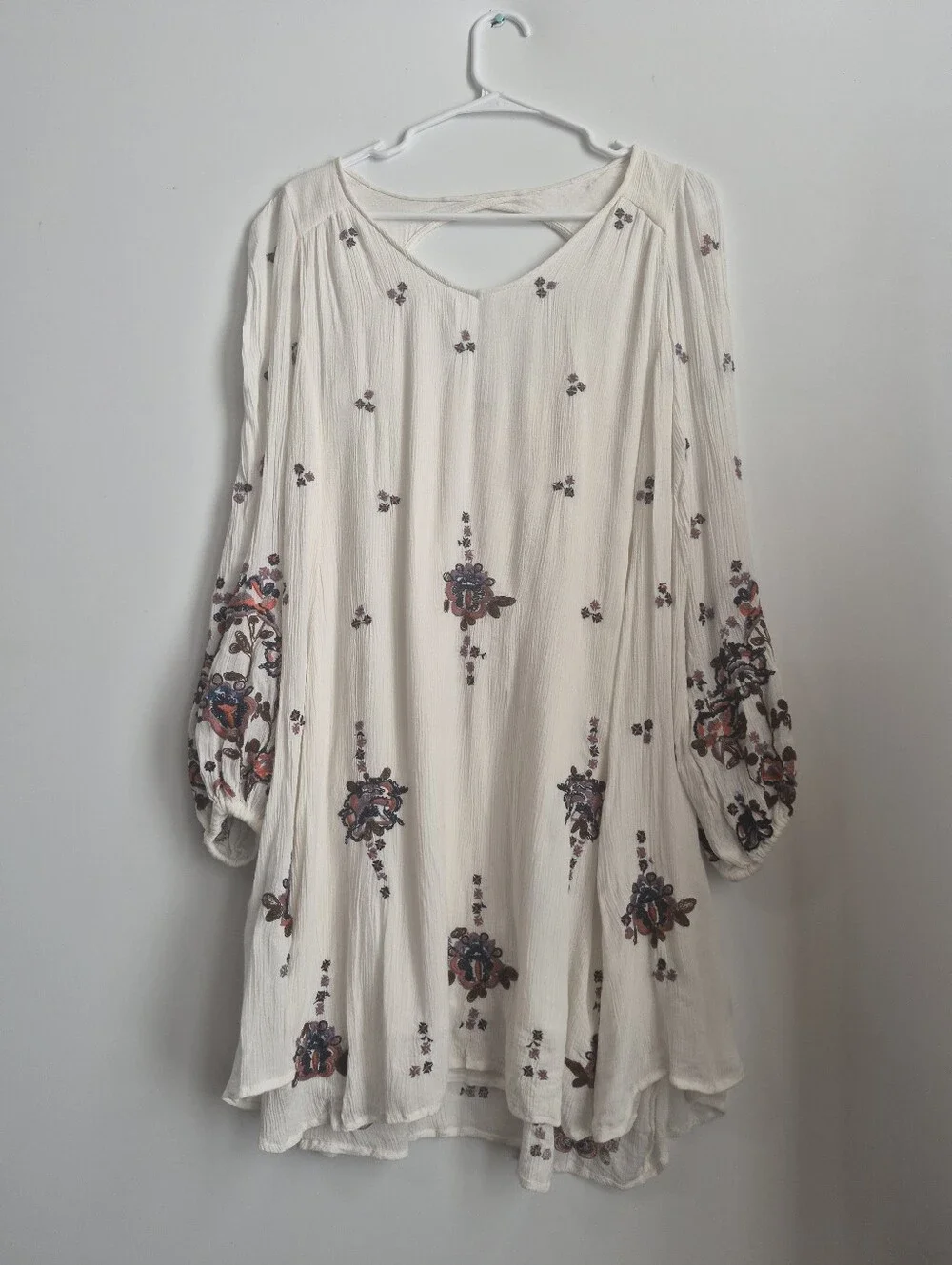 Free People Electric Garden Embroidered Ivory Mini Dress XS Boho
